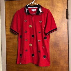 RS1NE Mens Embroidered Red Short Sleeve Polo Sz L